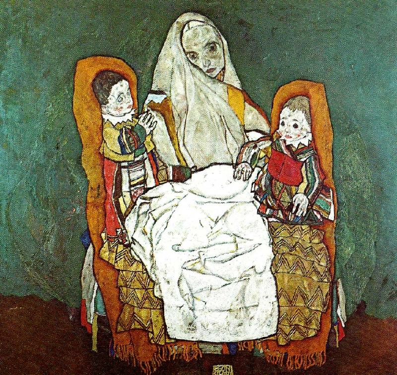 Egon Schiele kvinna med tva barn oil painting picture